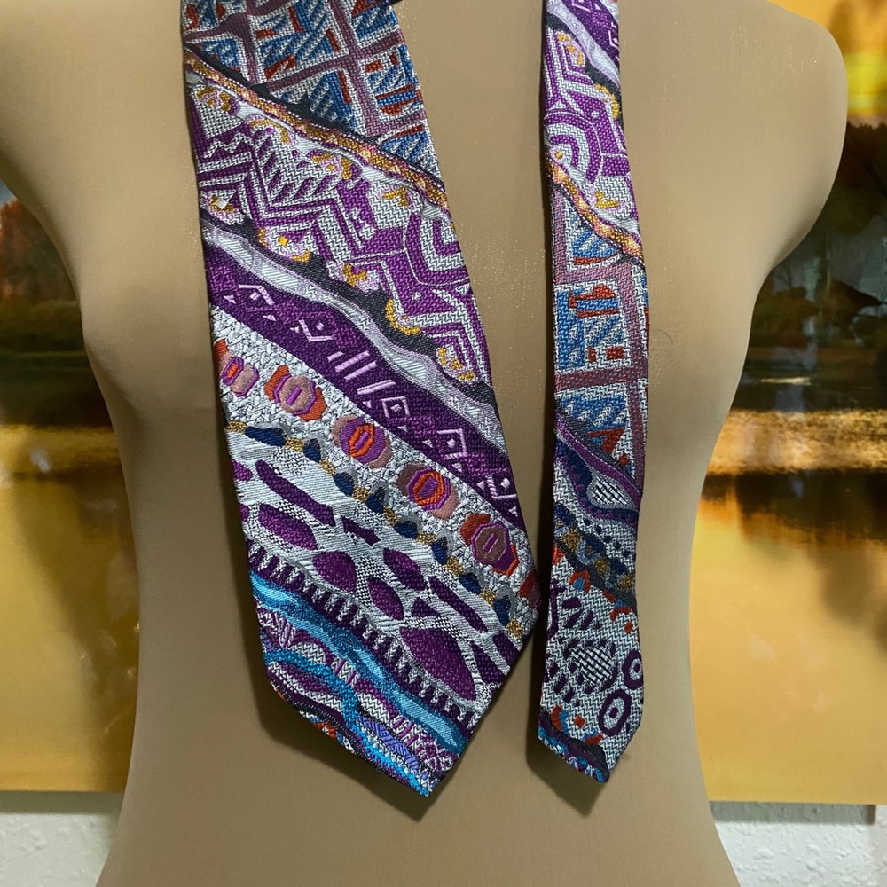 Coogi Tie Hip Hop Mens Vintage Silk Abstract Geometric OS Purple Excellent